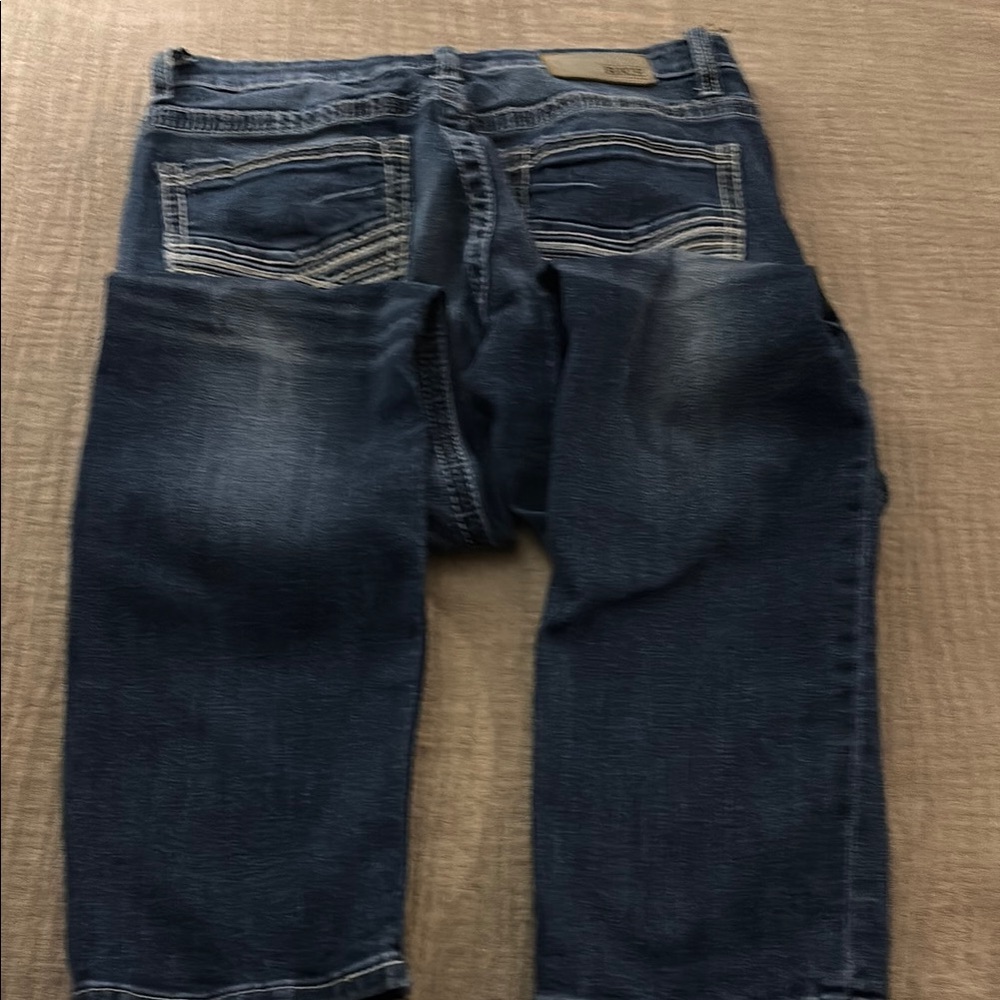 BKE Straight Blue Jeans with Vintage Distressing - Picture 4 of 8